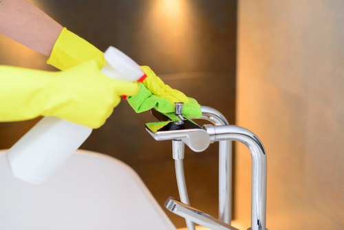 Carpet cleaner preparing equipment for a safe cleaning job